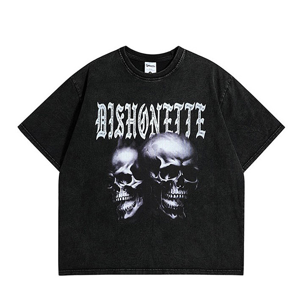 Vintage Black Dishonette Skulls Dark Printing TEE (0943)